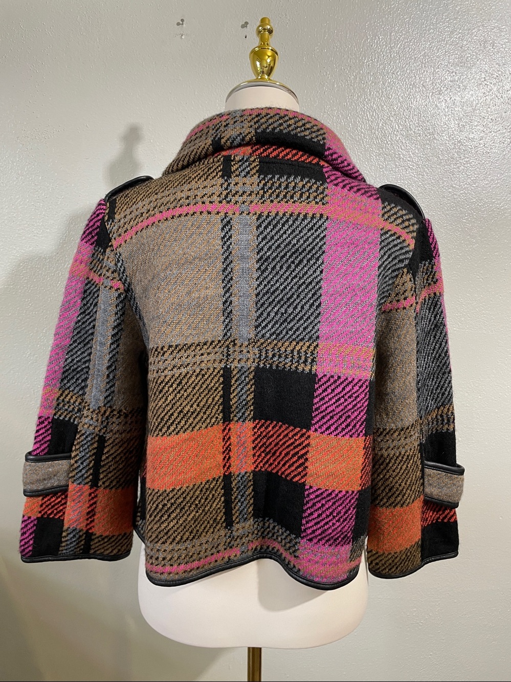 Aldomartins Knit Jacket Cropped Plaid Wool Cashmere Button Textured Sz 4 Artwear - Picture 5 of 11